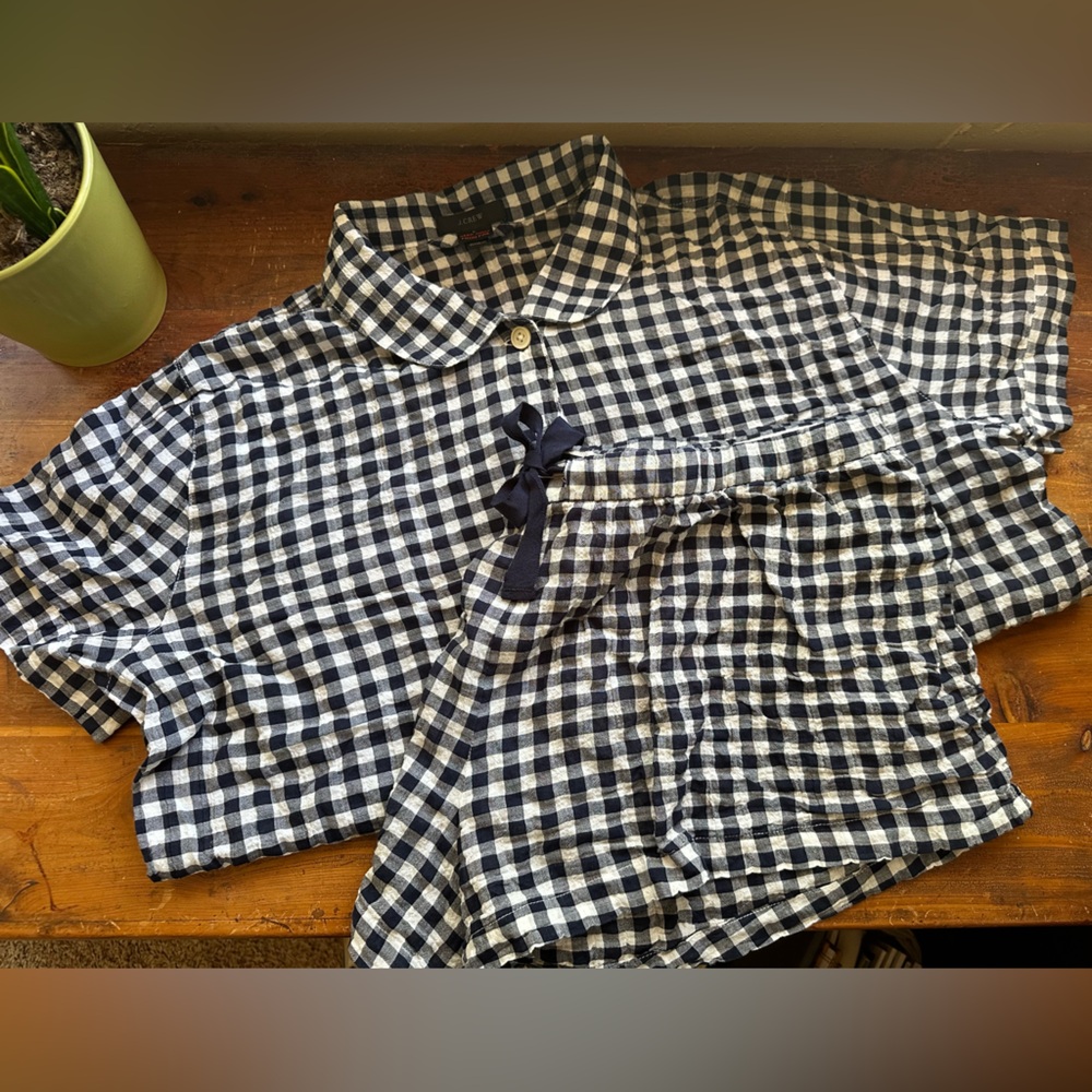 J Crew Navy Gingham Pajama Short Set Size L